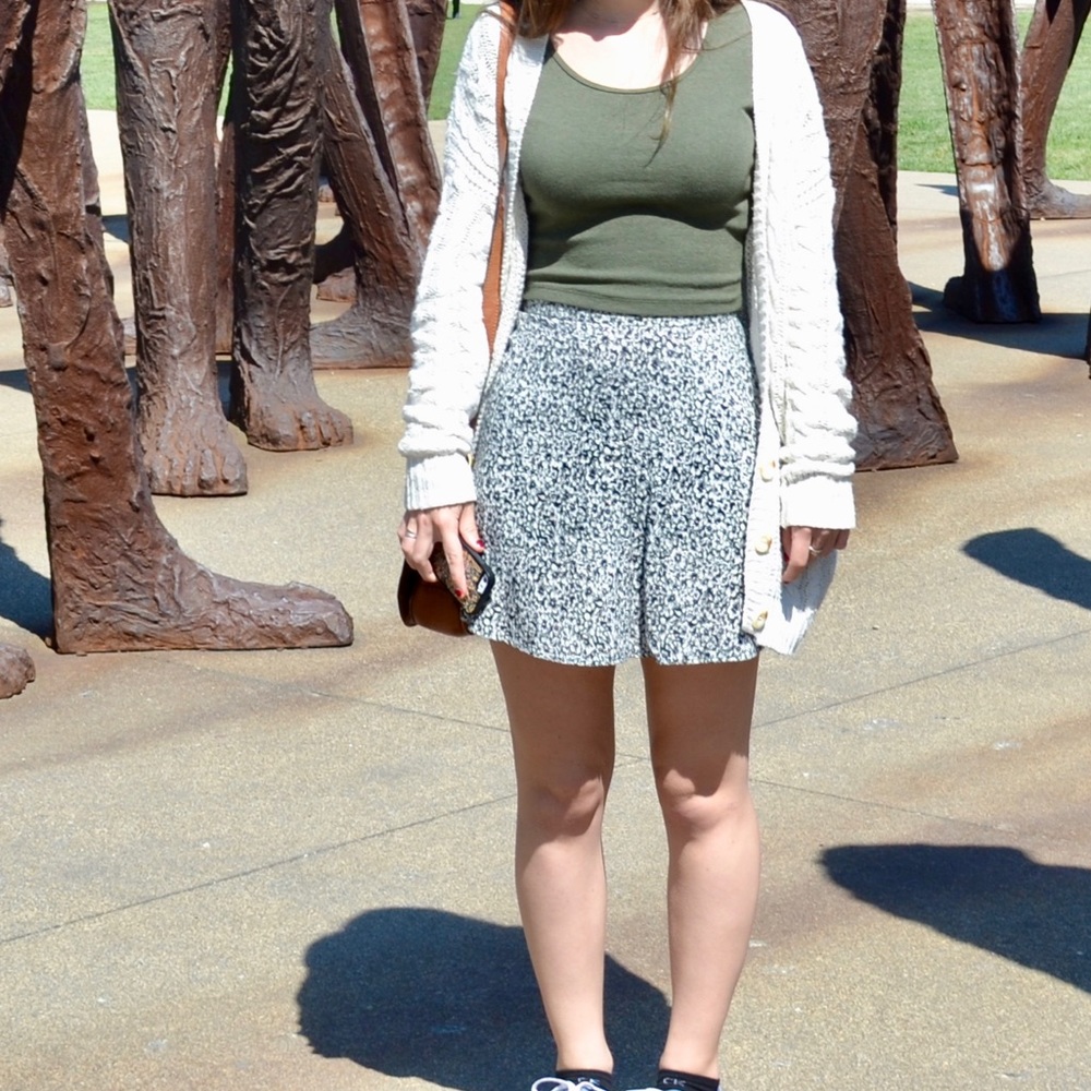 Urban Outfitters Kimchi Blue Black and White Floral A Line Skirt